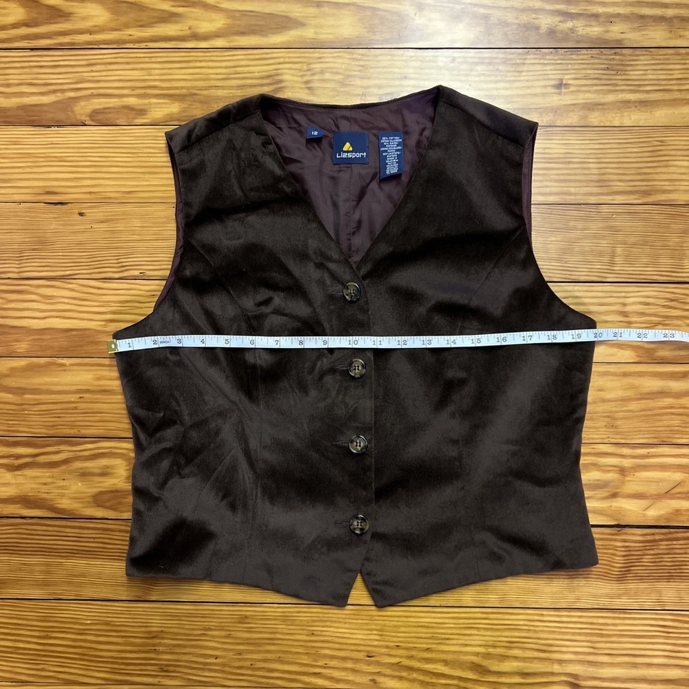 Vintage Liz Sport Lizsport Velvet Vest Size 12 Brown Button Up 90's Y2K - Picture 3 of 8